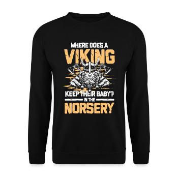 Where Does A Viking Keep Their Baby In Norsery - Unisex Pullover - Schwarz - Vorne - Alina (178cm) & Michal (187cm)
