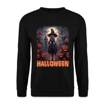 Bad Pumpkin Böser Kürbis Halloween - Unisex Pullover - Schwarz - Vorne - Alina (178cm) & Michal (187cm)