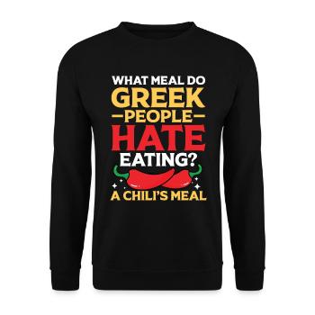 Meal Greek People Chili's Meal - Unisex Pullover - Schwarz - Vorne - Alina (178cm) & Michal (187cm)