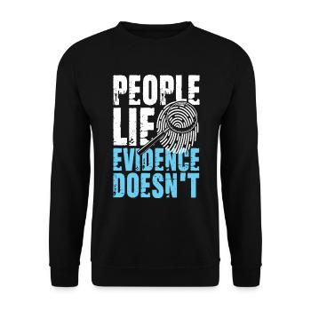Lustiger Detekiv Spruch Lupe Spuren - Unisex Pullover - Schwarz - Vorne - Alina (178cm) & Michal (187cm)