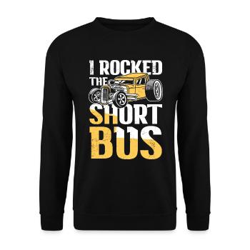 I Rocked The Short Bus Retro Cars - Unisex Pullover - Schwarz - Vorne - Alina (178cm) & Michal (187cm)