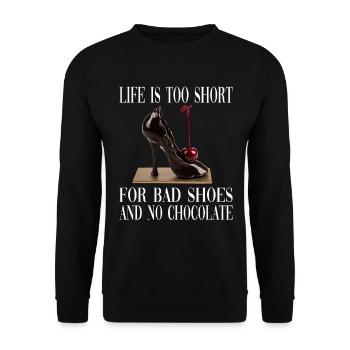 Life Is Too Short For Bad Shoes And No Chocolate - Unisex Pullover - Schwarz - Vorne - Alina (178cm) & Michal (187cm)