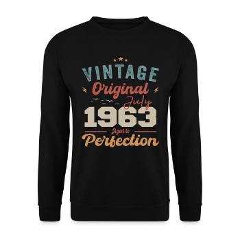 Juli 1963 Geburtstag Juli 1963 Original 1963 Juli - Unisex Pullover - Schwarz - Vorne - Alina (178cm) & Michal (187cm)