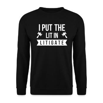 I put the Lit in Litigate Juriste Avocat - Sweat-shirt Unisexe - noir - Devant - Alina (178cm) & Michal (187cm)