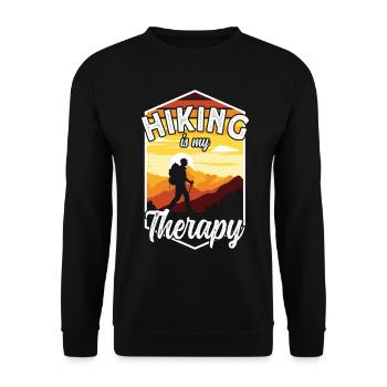 Lustiges Hiking is my Therapy Bergsteiger und - Unisex Pullover - Schwarz - Vorne - Alina (178cm) & Michal (187cm)