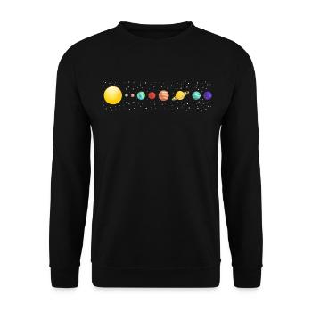 Planeten mit Sonnensystem im Weltall Sterne - Unisex Pullover - Schwarz - Vorne - Alina (178cm) & Michal (187cm)