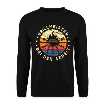 Grillmeister bei der Arbeit für Hobbygriller - Unisex Pullover - Schwarz - Vorne - Alina (178cm) & Michal (187cm)