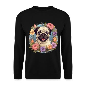 Pug Dog Breed Pet with flowers - graphic - Unisex Sweatshirt - black - Front - Alina (178cm) & Michal (187cm)
