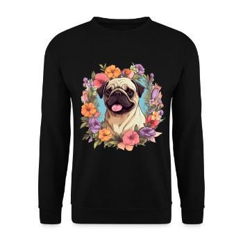 Pug Dog Breed Pet with flowers - graphic - Unisex Sweatshirt - black - Front - Alina (178cm) & Michal (187cm)