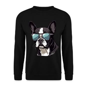 Boston Terrier Bostie Dog Breed Pet avec lunettes de soleil - Sweat-shirt Unisexe - noir - Devant - Alina (178cm) & Michal (187cm)