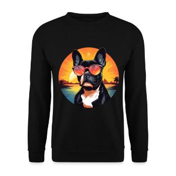 Boston Terrier Bostie Dog Breed Pet avec lunettes de soleil - Sweat-shirt Unisexe - noir - Devant - Alina (178cm) & Michal (187cm)