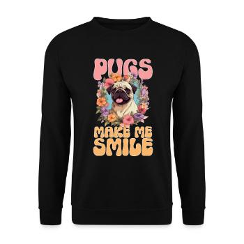 Pug Dog Breed Pet - Pugs make me smile - Unisex Sweatshirt - black - Front - Alina (178cm) & Michal (187cm)