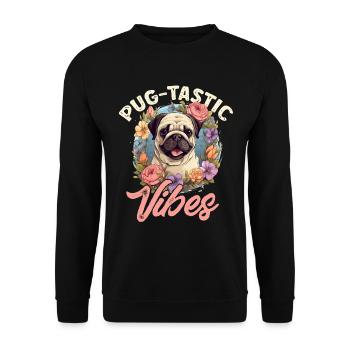 Pug Dog Breed Pet - Pug-tastic Vibes - Sweat-shirt Unisexe - noir - Devant - Alina (178cm) & Michal (187cm)