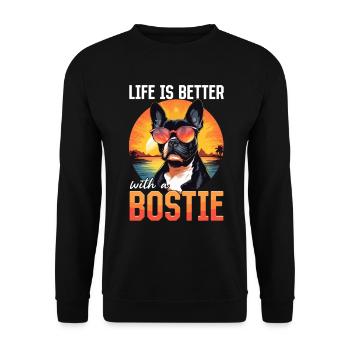 Boston Terrier Dog Breed Pet Life Is Better - Unisex Pullover - Schwarz - Vorne - Alina (178cm) & Michal (187cm)
