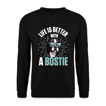 Boston Terrier Dog Breed Pet - Life Is Better - Unisex Pullover - Schwarz - Vorne - Alina (178cm) & Michal (187cm)