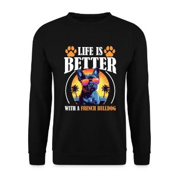 La vie d’animal de compagnie de race de chien Frenchie est meilleure avec le français - Sweat-shirt Unisexe - noir - Devant - Alina (178cm) & Michal (187cm)