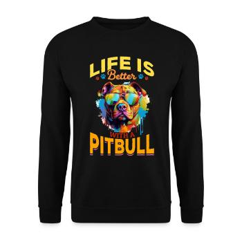 La vie d’animal de compagnie de race de chien Pittie est meilleure avec un pitbull - Sweat-shirt Unisexe - noir - Devant - Alina (178cm) & Michal (187cm)