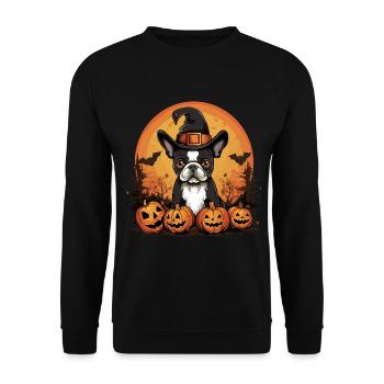 Boston Terrier Bostie Dog Pet Halloween Citrouilles - Sweat-shirt Unisexe - noir - Devant - Alina (178cm) & Michal (187cm)