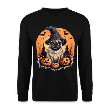 Carlin Dog Race Pet Halloween Citrouilles - Sweat-shirt Unisexe - noir - Devant - Alina (178cm) & Michal (187cm)
