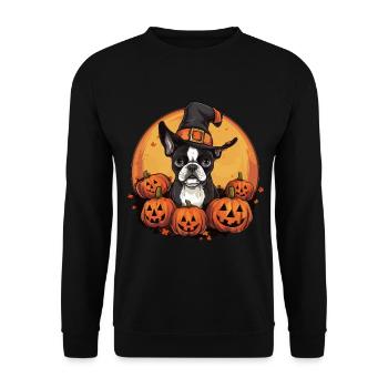 Boston Terrier Bostie Dog Pet Halloween Pumpkins - Unisex Sweatshirt - black - Front - Alina (178cm) & Michal (187cm)