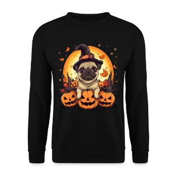 Carlin Dog Race Pet Halloween Citrouilles - Sweat-shirt Unisexe - noir - Devant - Alina (178cm) & Michal (187cm)