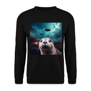 Alien UFO Funny River Otter - Sweat-shirt Unisexe - noir - Devant - Alina (178cm) & Michal (187cm)