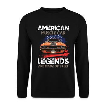 American Muscle Car Legends Are Made of Steel - Unisex Pullover - Schwarz - Vorne - Alina (178cm) & Michal (187cm)