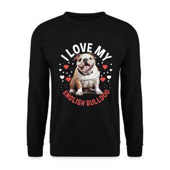 British English Bulldog lover - I Love my - Unisex Pullover - Schwarz - Vorne - Alina (178cm) & Michal (187cm)