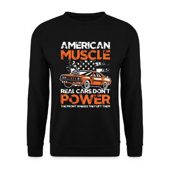 American Muscle Real Cars Don't Power Front Wheel - Unisex Pullover - Schwarz - Vorne - Alina (178cm) & Michal (187cm)