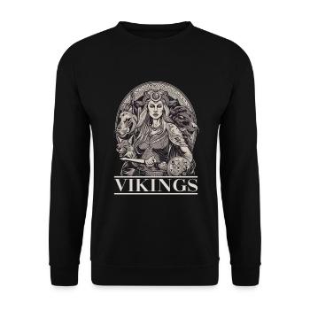 Shieldmaiden Warrior Woman Of War für Wikinger - Unisex Pullover - Schwarz - Vorne - Alina (178cm) & Michal (187cm)