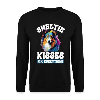 Shetland Sheepdog Sheltie kisses fix everything - Unisex Pullover - Schwarz - Vorne - Alina (178cm) & Michal (187cm)