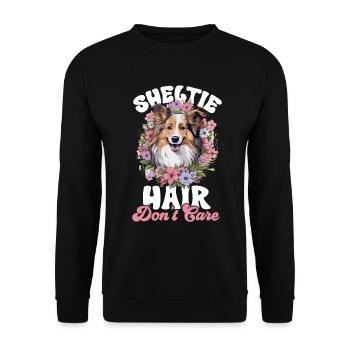 Shetland Sheepdog Dog - Sheltie hair, don’t care - Sweat-shirt Unisexe - noir - Devant - Alina (178cm) & Michal (187cm)