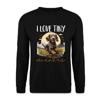 Dachshund badger sausage dog I Love tiny Wieners - Unisex Pullover - Schwarz - Vorne - Alina (178cm) & Michal (187cm)
