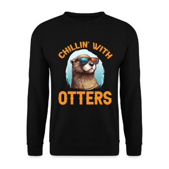 Otter Animal Kids & Adult - Chillin' with Otters - Unisex Sweatshirt - black - Front - Alina (178cm) & Michal (187cm)