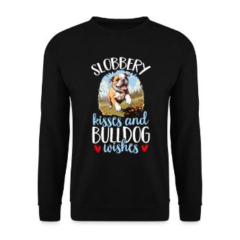 British English Bulldog lover - Slobbery Kisses - Unisex Sweatshirt - black - Front - Alina (178cm) & Michal (187cm)