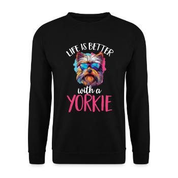 Yorkshire Terrier Dog Life is better with a Yorkie - Unisex Pullover - Schwarz - Vorne - Alina (178cm) & Michal (187cm)
