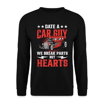 Date Car Guy We Break Parts Not Hearts - Unisex Pullover - Schwarz - Vorne - Alina (178cm) & Michal (187cm)