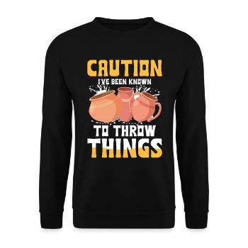 Caution I've Been Known To Throw Things - Unisex Pullover - Schwarz - Vorne - Alina (178cm) & Michal (187cm)