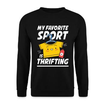 My Favorite Sport Is Thrifting für Sparsame - Unisex Pullover - Schwarz - Vorne - Alina (178cm) & Michal (187cm)