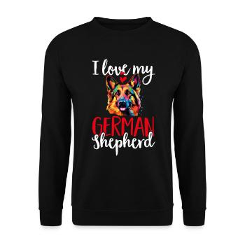 German Shepherd Dog I Love my German Shepherd - Unisex Pullover - Schwarz - Vorne - Alina (178cm) & Michal (187cm)