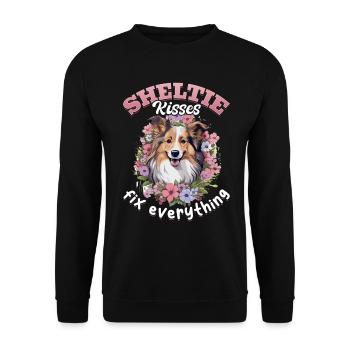 Shetland Berger chien Sheltie bisous fix everythin - Sweat-shirt Unisexe - noir - Devant - Alina (178cm) & Michal (187cm)