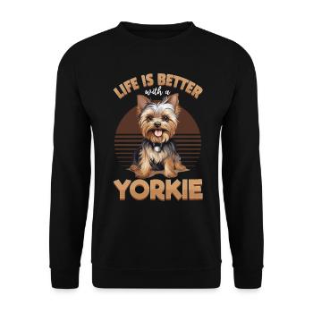 Yorkshire Terrier Dog Yorkie - Life is better - Unisex Pullover - Schwarz - Vorne - Alina (178cm) & Michal (187cm)