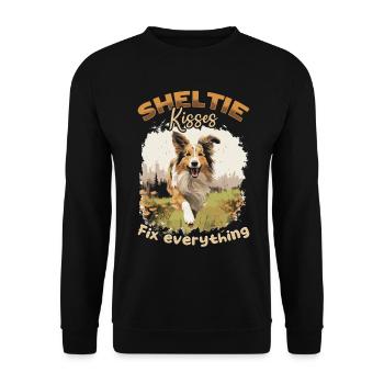Shetland Sheepdog Dog Sheltie kisses Fix everythin - Unisex Pullover - Schwarz - Vorne - Alina (178cm) & Michal (187cm)