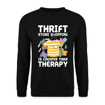 Thrift Store Shopping Is Cheaper Than Therapy - Unisex Pullover - Schwarz - Vorne - Alina (178cm) & Michal (187cm)
