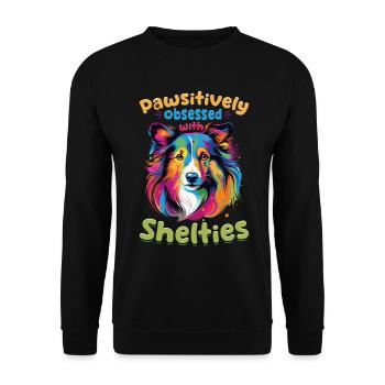 Chien de berger Shetland Chien Sheltie - Pawsitively - Sweat-shirt Unisexe - noir - Devant - Alina (178cm) & Michal (187cm)