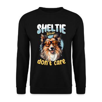 Shetland Sheepdog Dog - Sheltie hair, don't care - Unisex Pullover - Schwarz - Vorne - Alina (178cm) & Michal (187cm)