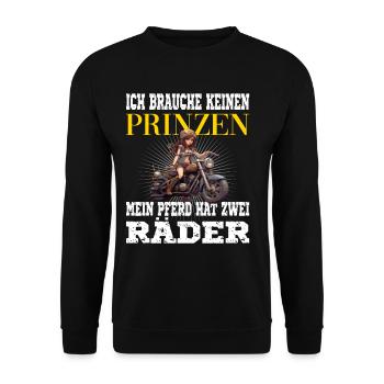 Brauche keinen Prinzen mein Pferd hat zwei Räder - Unisex Pullover - Schwarz - Vorne - Alina (178cm) & Michal (187cm)