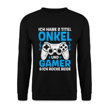ZWEI TITEL ONKEL UND GAMER ROCKE BEIDE GAMING - Unisex Pullover - Schwarz - Vorne - Alina (178cm) & Michal (187cm)