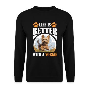 Yorkshire Terrier Dog Yorkie - Life is better - Unisex Pullover - Schwarz - Vorne - Alina (178cm) & Michal (187cm)
