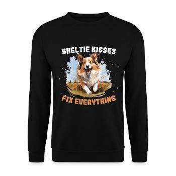 Shetland Berger chien Sheltie bisous fix everythin - Sweat-shirt Unisexe - noir - Devant - Alina (178cm) & Michal (187cm)